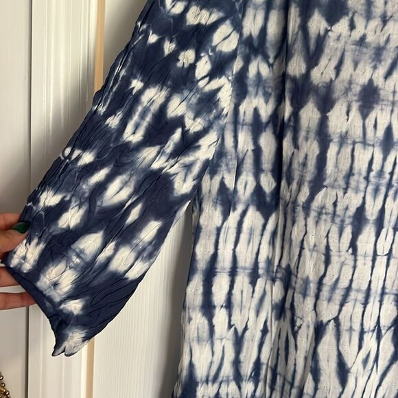 NWT - Long Caftan Tye Dye Blue Printed Cover Up - One Size - One of a Kind - Picture 3 of 5